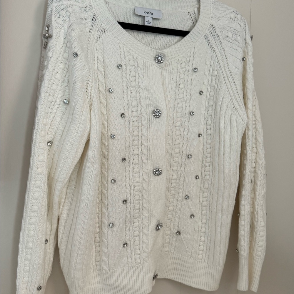 Women's White Sweater with Embellishments